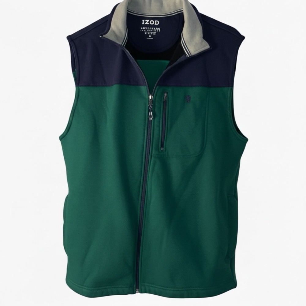 IZOD Advantage Performance Vest Green Navy Full Zip Stretch Size M - Picture 4 of 9